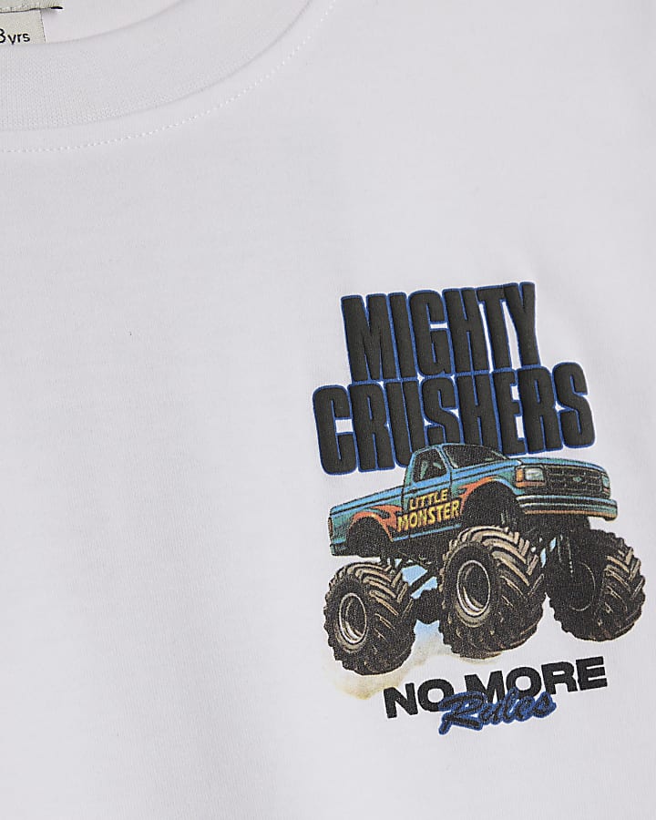 River Island Boys White Mighty Truck Back Print T-Shirt