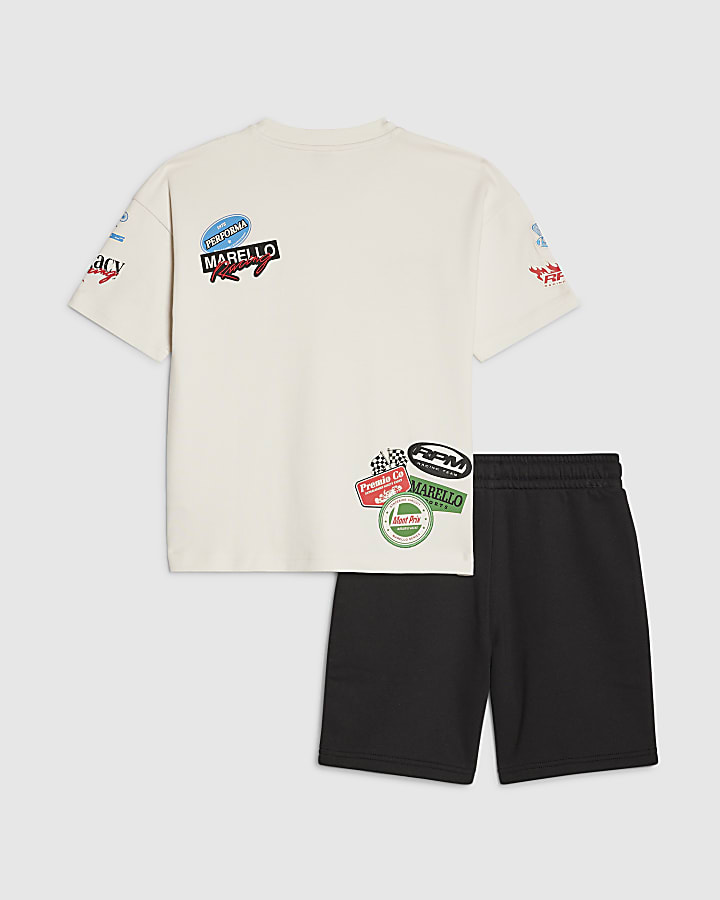 River Island Boys White Motorsport T-Shirt And Shorts Set