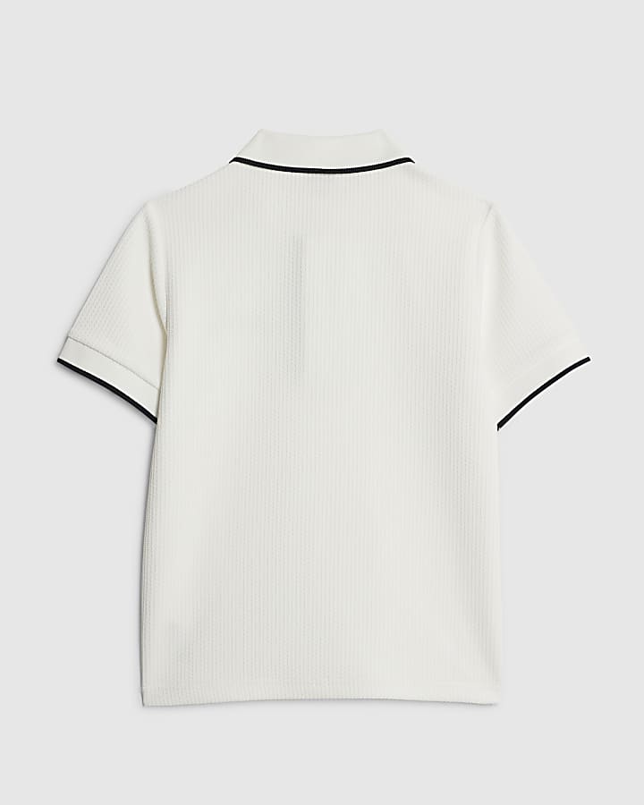River Island Boys White Slim Fit Textured Polo Shirt
