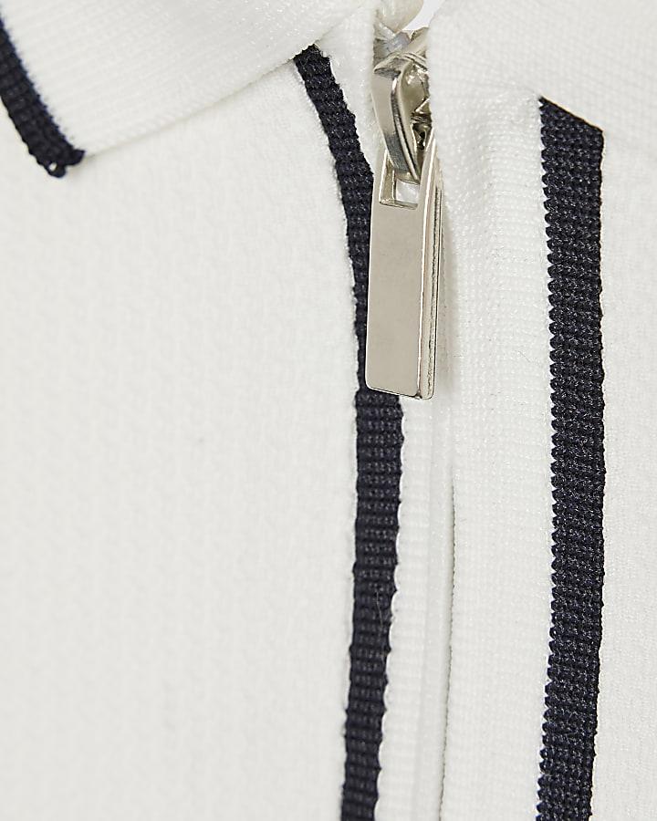 River Island Boys White Slim Fit Textured Polo Shirt