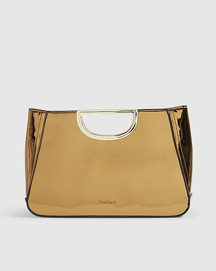 River Island Bronze Metallic Metal Handle Clutch Bag