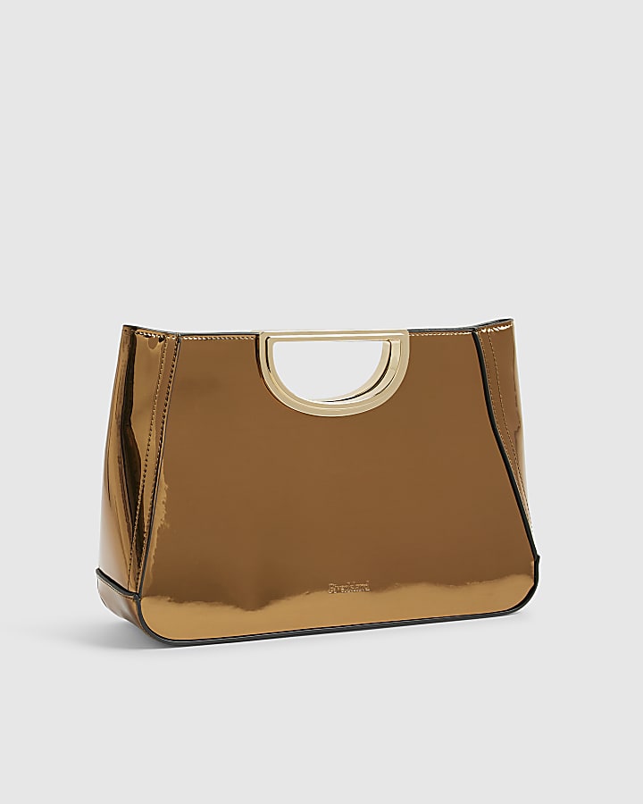 River Island Bronze Metallic Metal Handle Clutch Bag