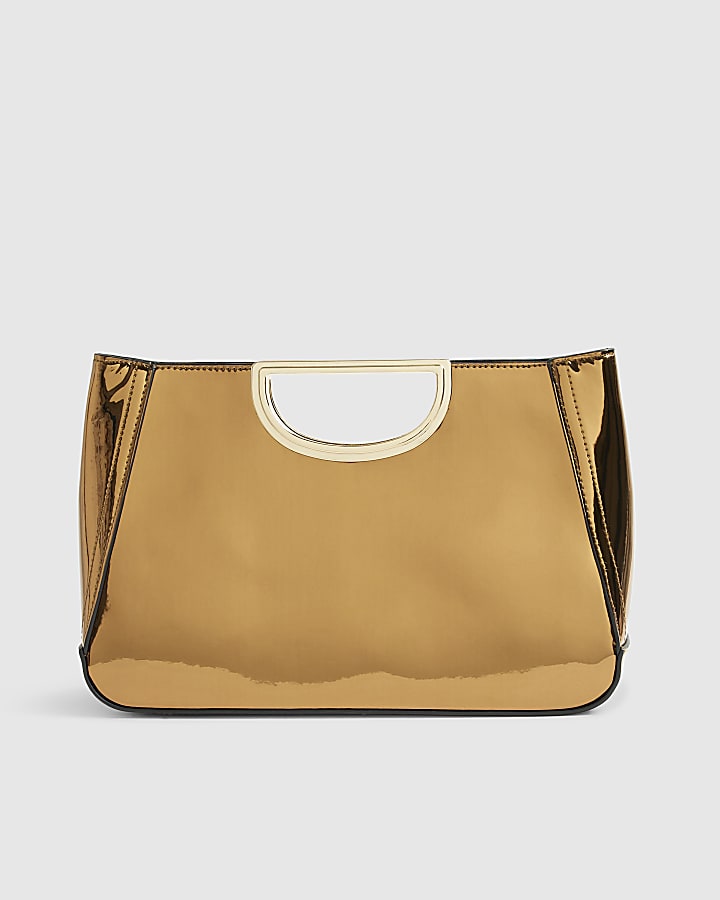 River Island Bronze Metallic Metal Handle Clutch Bag
