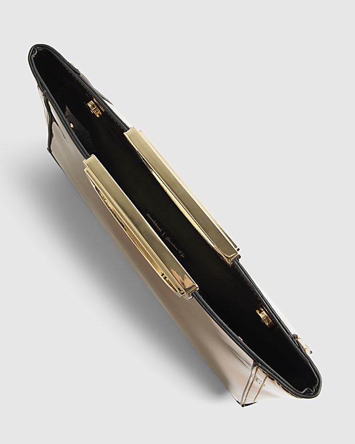 river island Bronze Metallic Metal Handle Clutch Bag