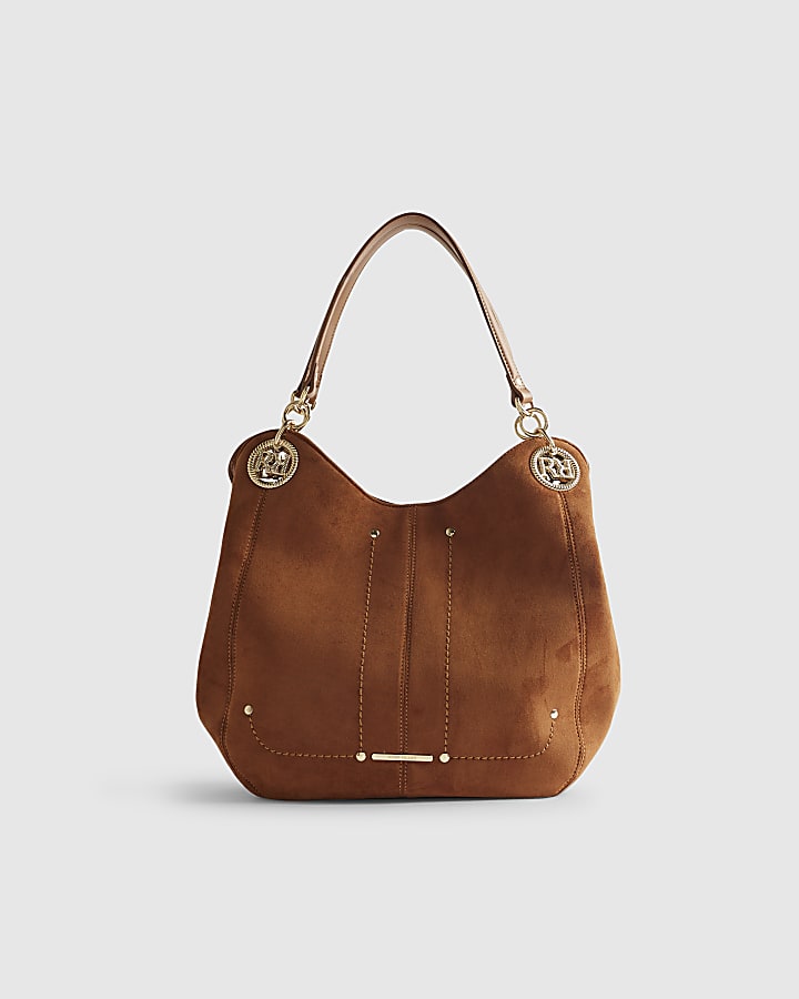 River Island Brown Branded Eyelet Slouch Shoulder Bag