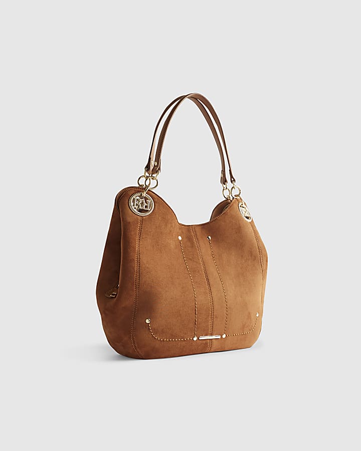 River Island Brown Branded Eyelet Slouch Shoulder Bag