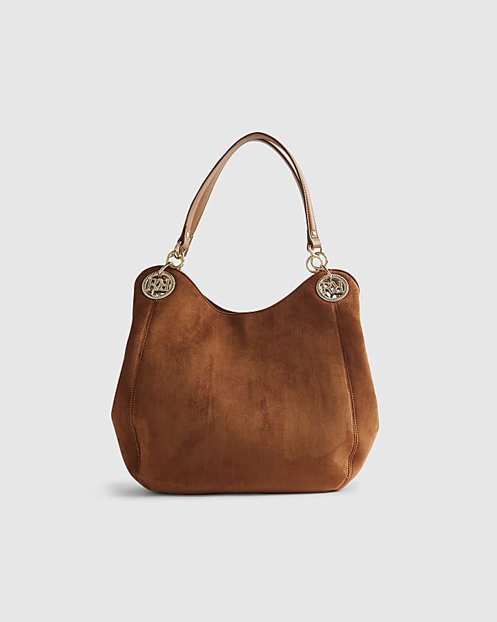 River Island Brown Branded Eyelet Slouch Shoulder Bag