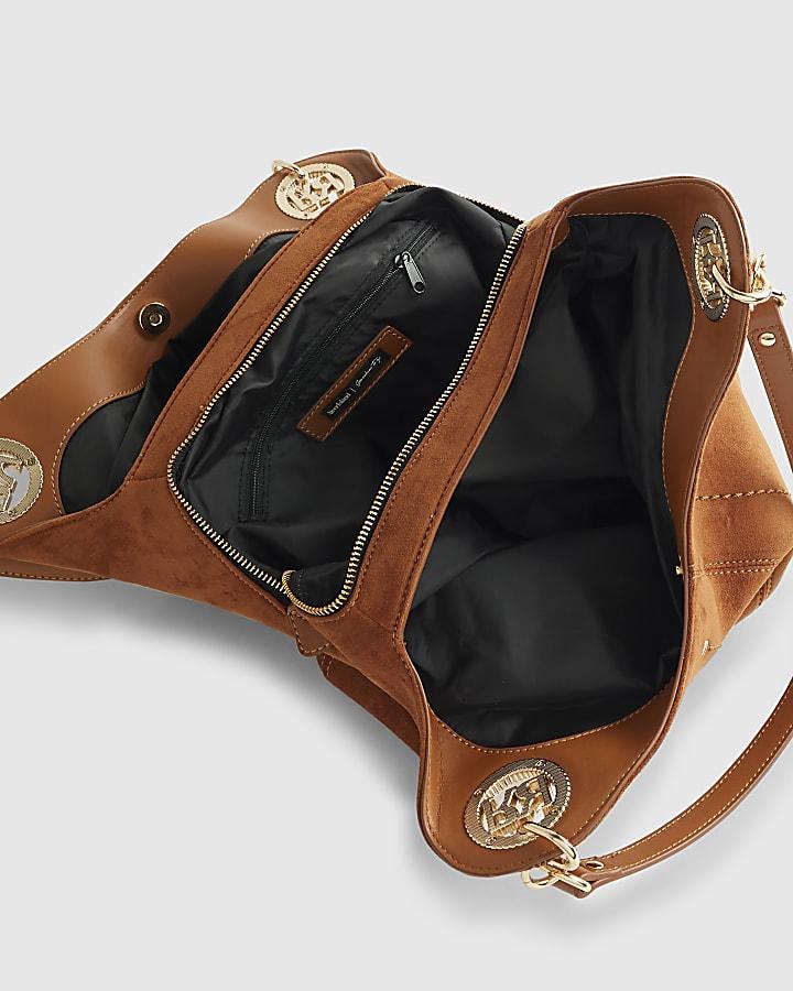 river island Brown Branded Eyelet Slouch Shoulder Bag