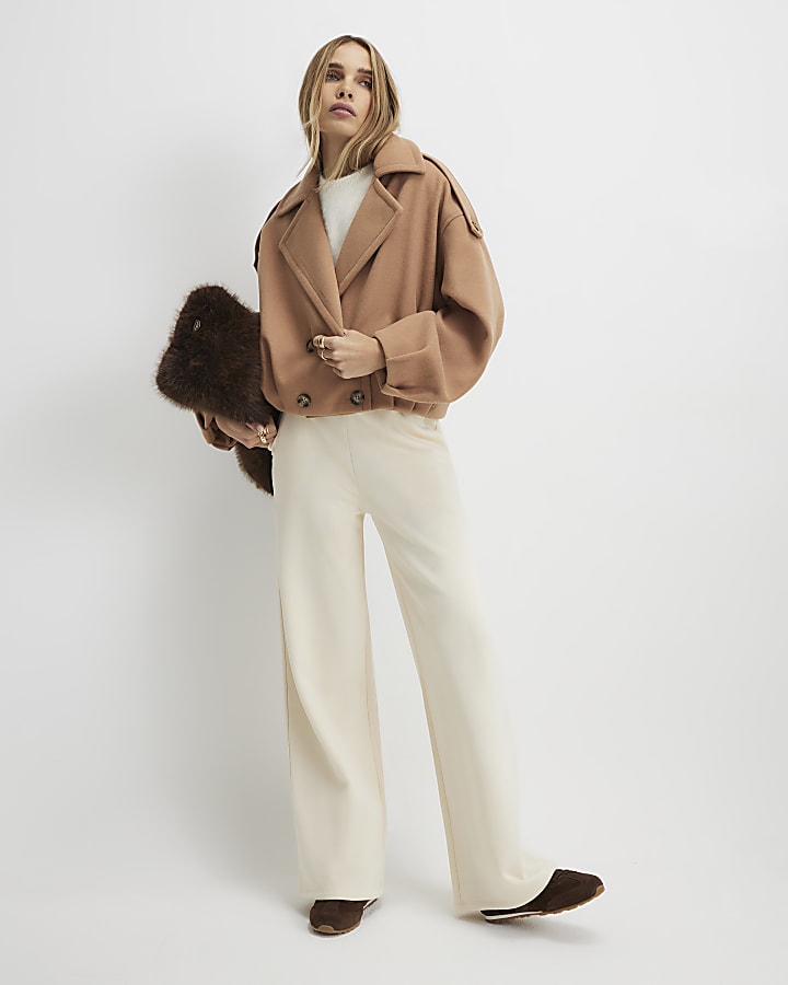 River Island Brown Bubble Hem Double Breasted Jacket