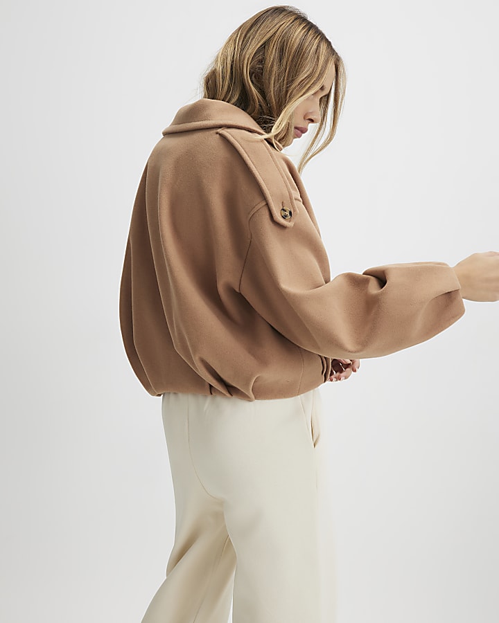 River Island Brown Bubble Hem Double Breasted Jacket