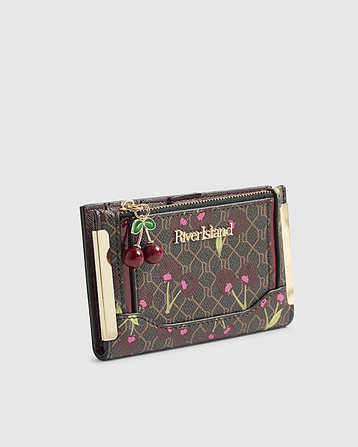 River Island Brown Cherry Monogram Print Mini Purse