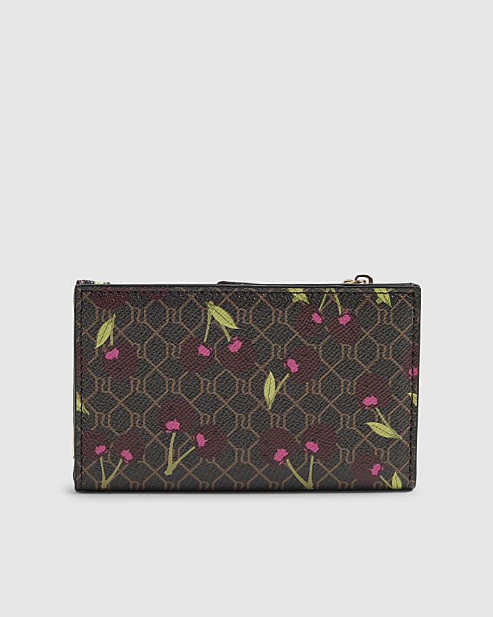 River Island Brown Cherry Monogram Print Mini Purse