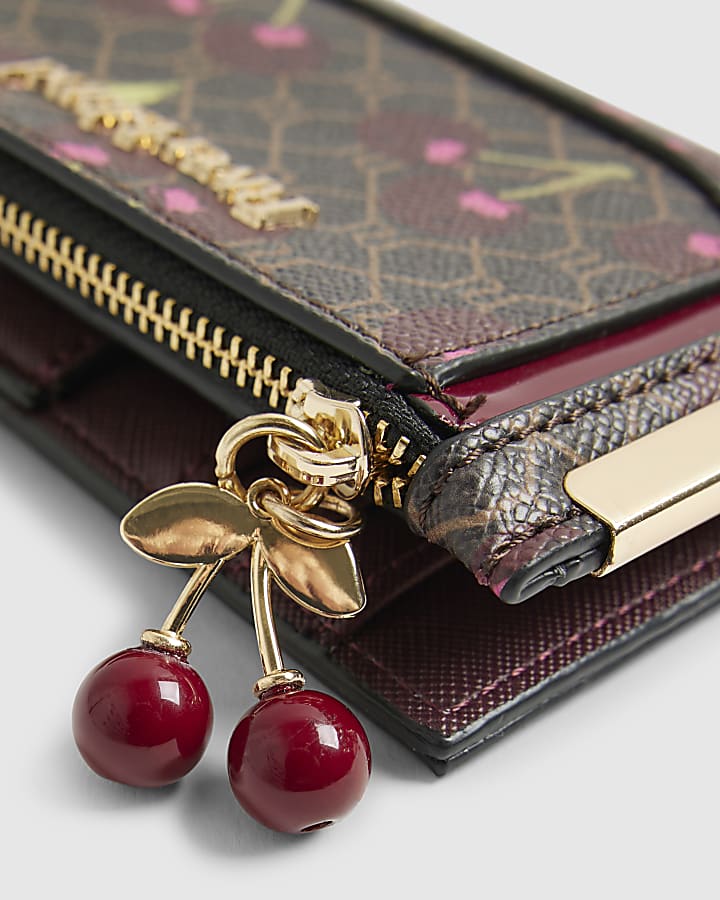 River Island Brown Cherry Monogram Print Mini Purse