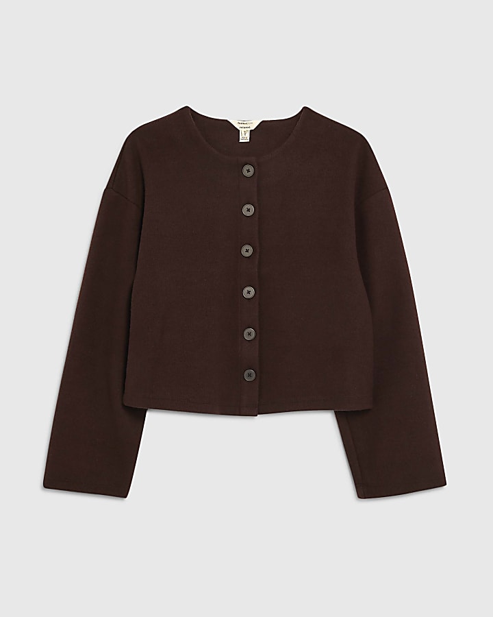 river island Brown Cosy Long Sleeve Button Up Cardigan