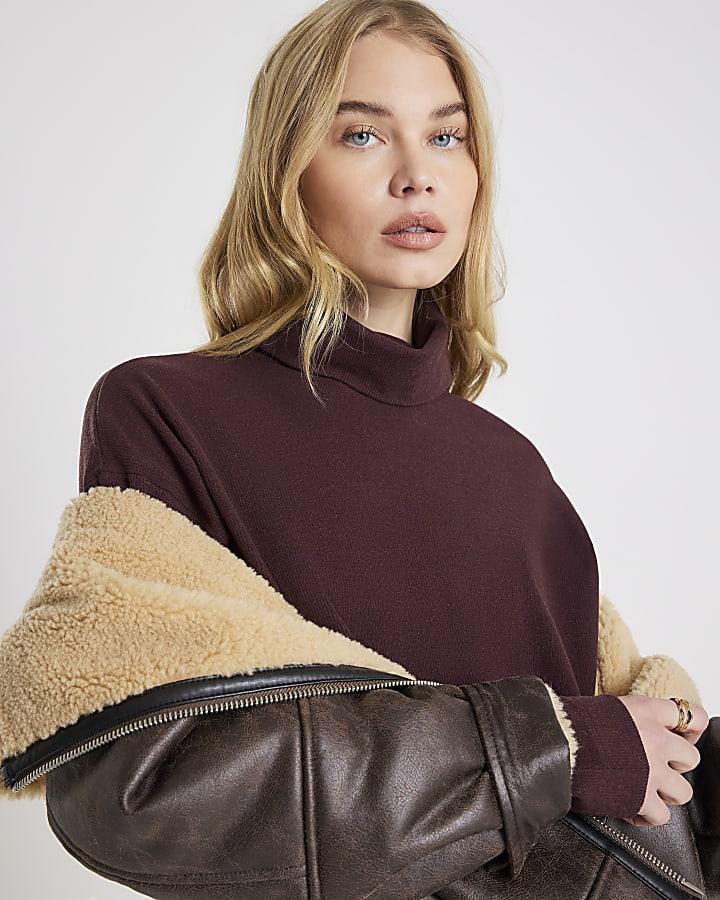 River Island Brown Cosy Long Sleeve High Neck Mini Dress