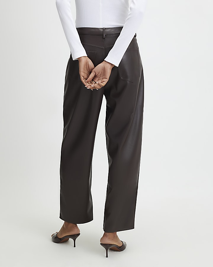 River Island Brown Faux Leather Barrel Leg Trousers