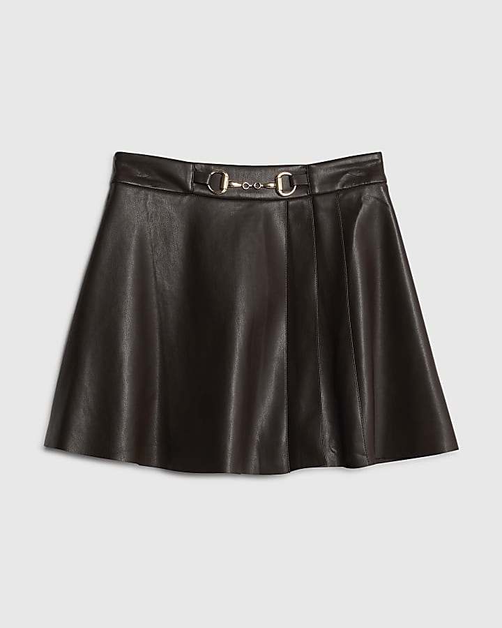 river island Brown Faux Leather Snaffle Detail Mini Skirt
