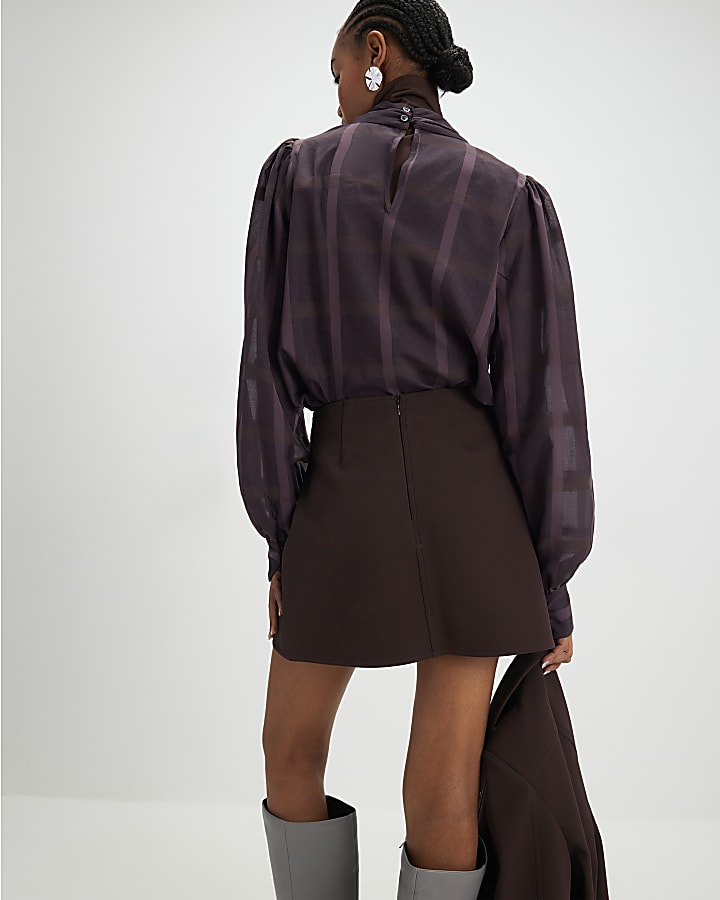 River Island Brown Faux Leather Split Hem Mini Skirt