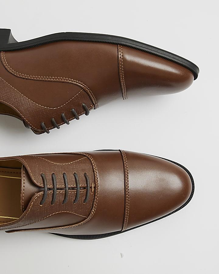 River Island Brown Faux Leather Textured Lace Up Shoes