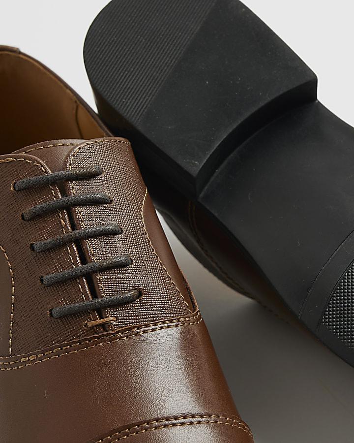 river island Brown Faux Leather Textured Lace Up Shoes