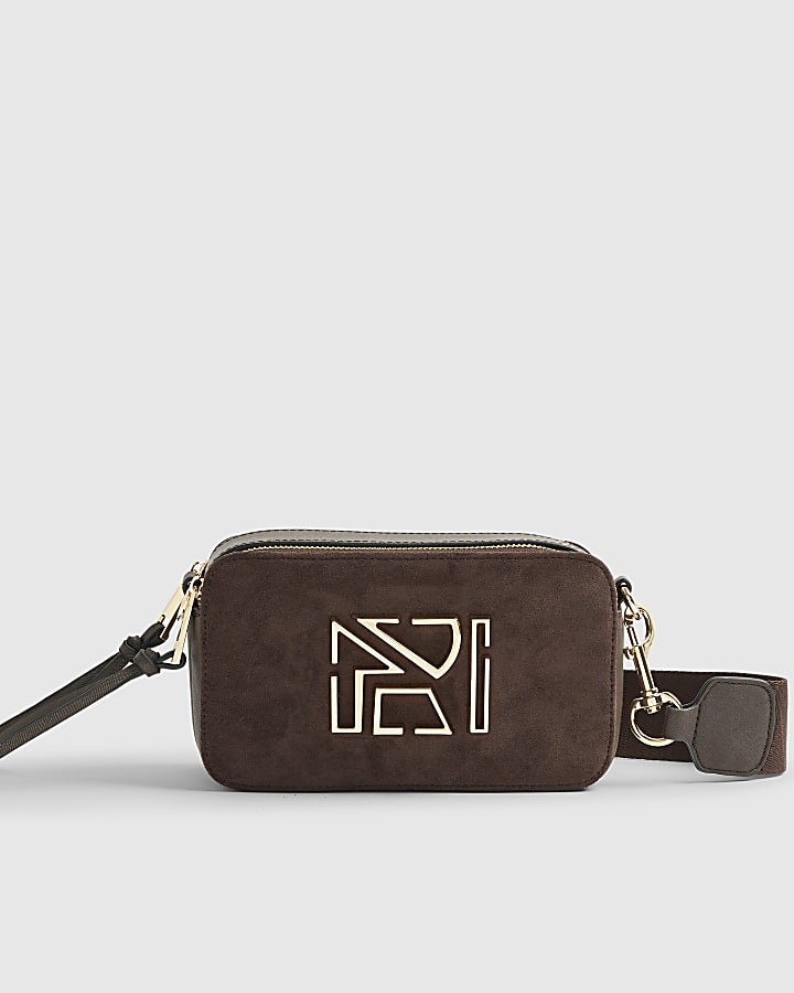 River Island Brown Faux Suede Branded Cross Body Bag