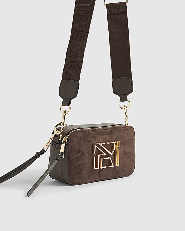 River Island Brown Faux Suede Branded Cross Body Bag