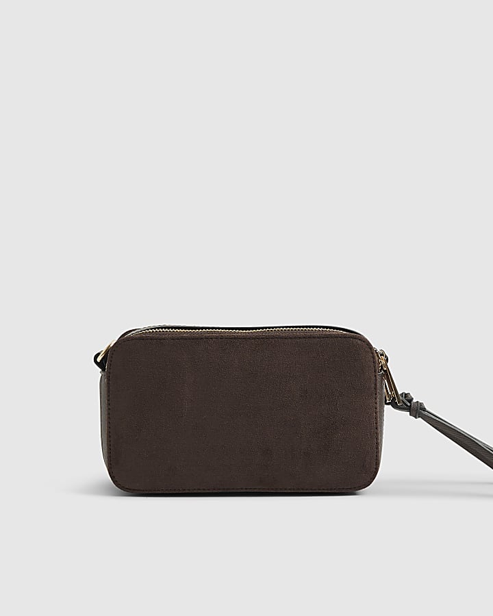 River Island Brown Faux Suede Branded Cross Body Bag