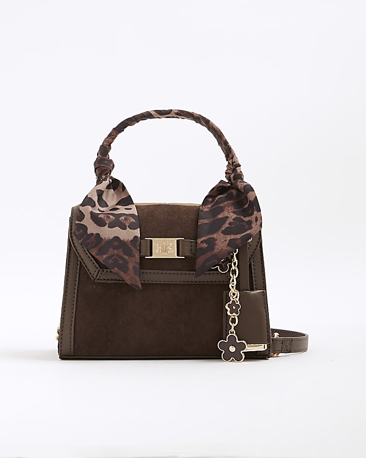 River Island Brown Faux Suede Mini Cross Body Tote Bag