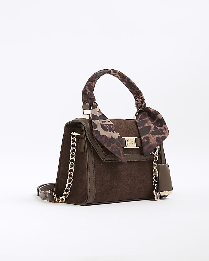 River Island Brown Faux Suede Mini Cross Body Tote Bag