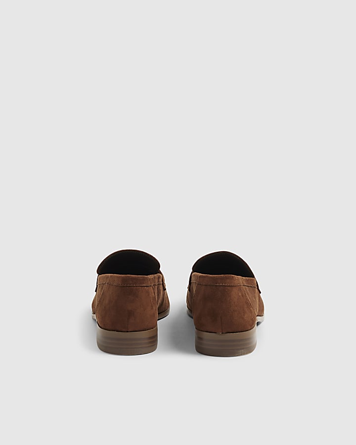 River Island Brown Faux Suede Silver Detail Loafers