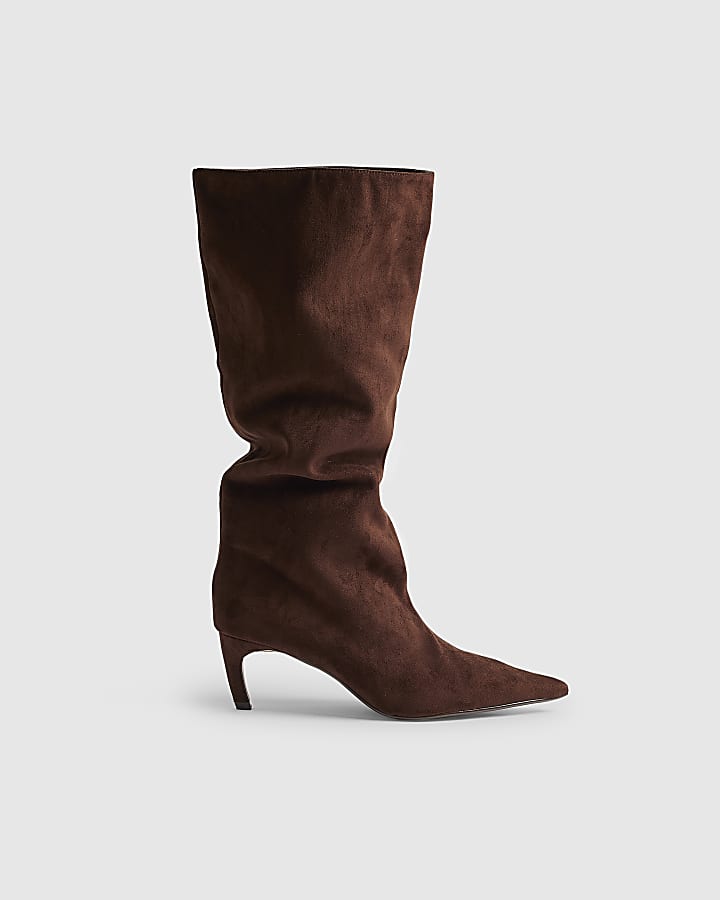 River Island Brown Faux Suede Slouch High Leg Boots