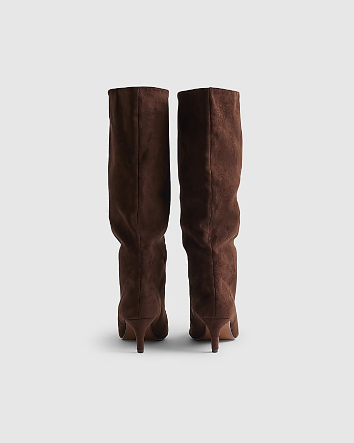River Island Brown Faux Suede Slouch High Leg Boots