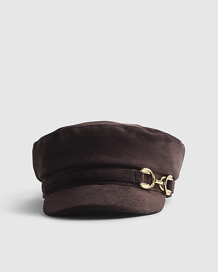 River Island Brown Faux Suede Snaffle Baker Boy Hat