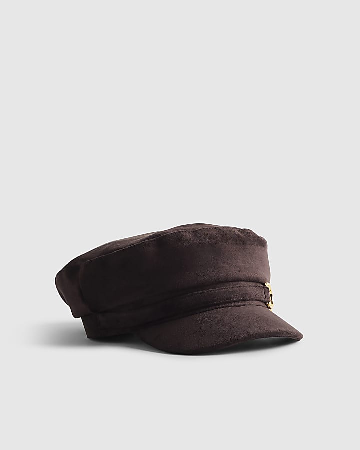River Island Brown Faux Suede Snaffle Baker Boy Hat