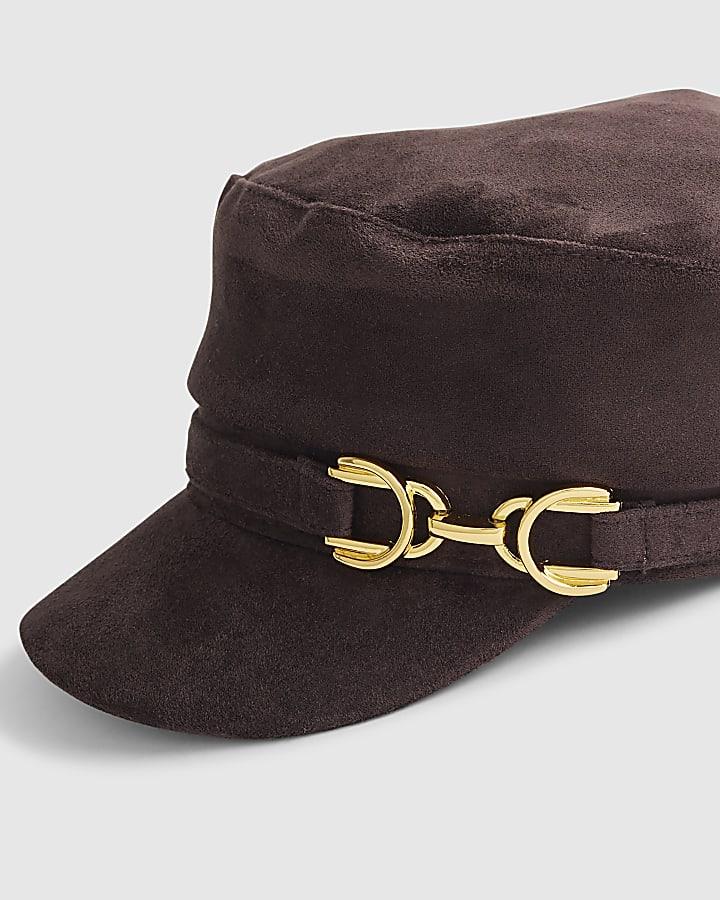 River Island Brown Faux Suede Snaffle Baker Boy Hat
