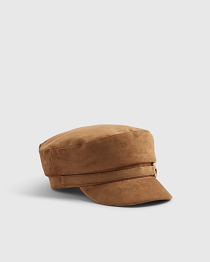 River Island Brown Faux Suede Snaffle Baker Boy Hat