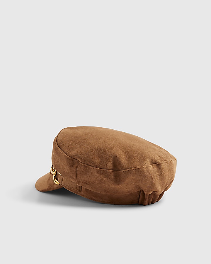 River Island Brown Faux Suede Snaffle Baker Boy Hat