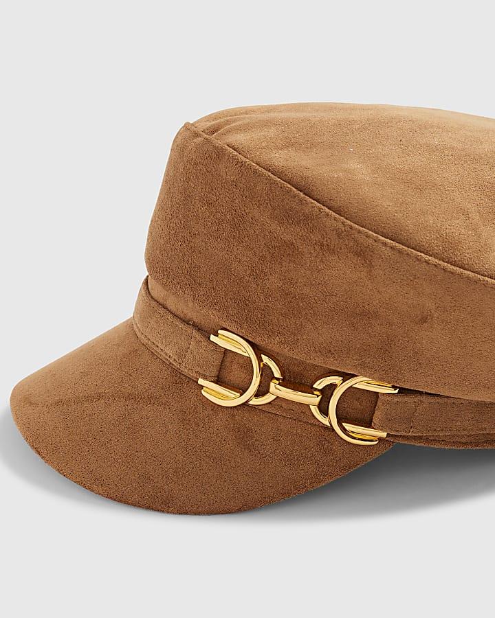 River Island Brown Faux Suede Snaffle Baker Boy Hat