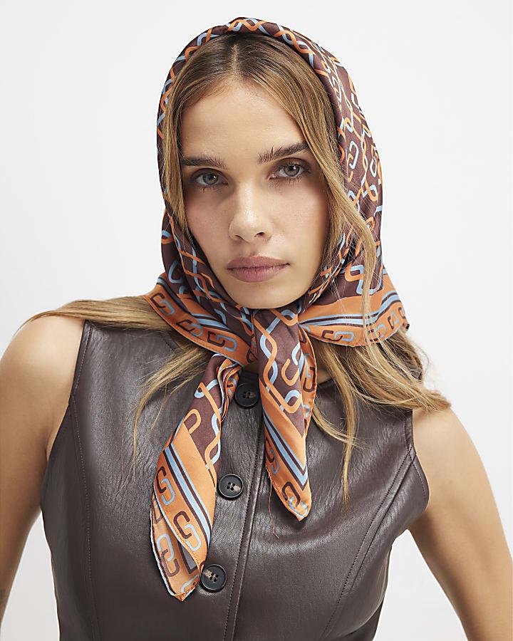 River Island Brown Geometric Chain Print Neck Scarf