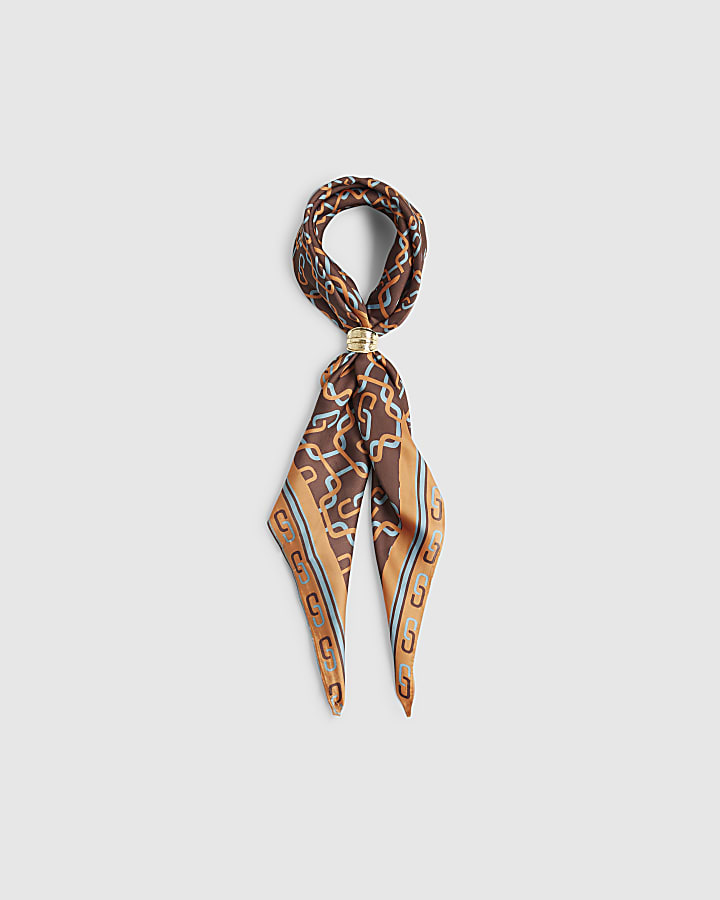 River Island Brown Geometric Chain Print Neck Scarf
