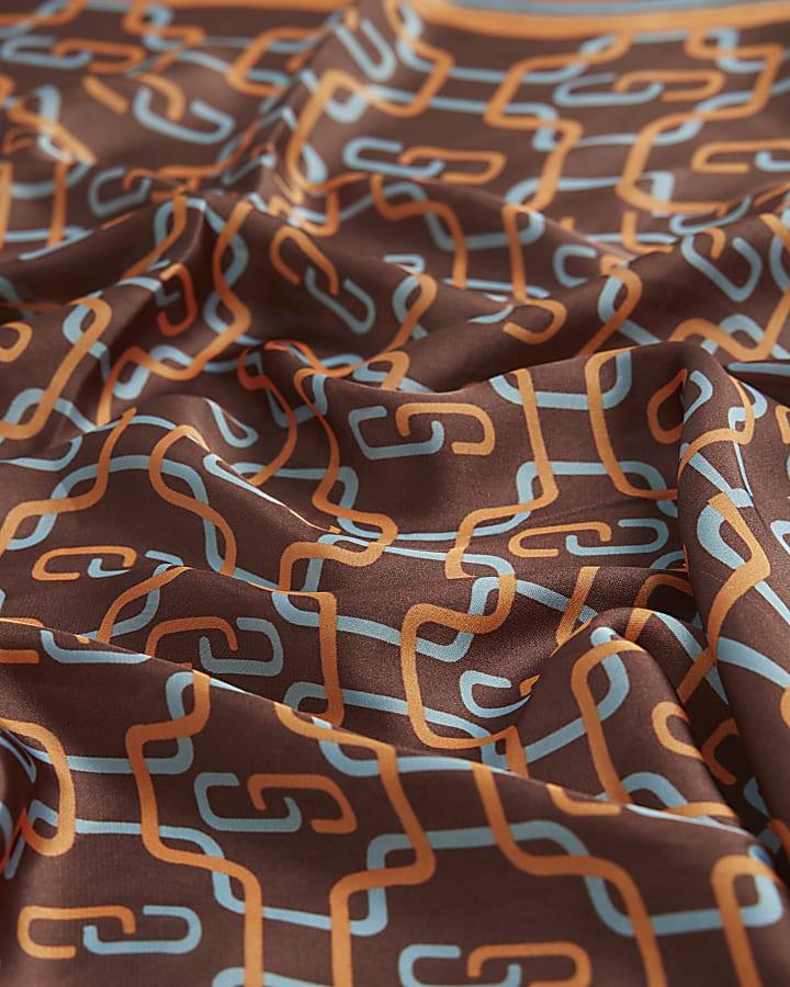 river island Brown Geometric Chain Print Neck Scarf