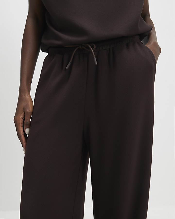 River Island Brown High Waisted Premium Wide Leg Joggers