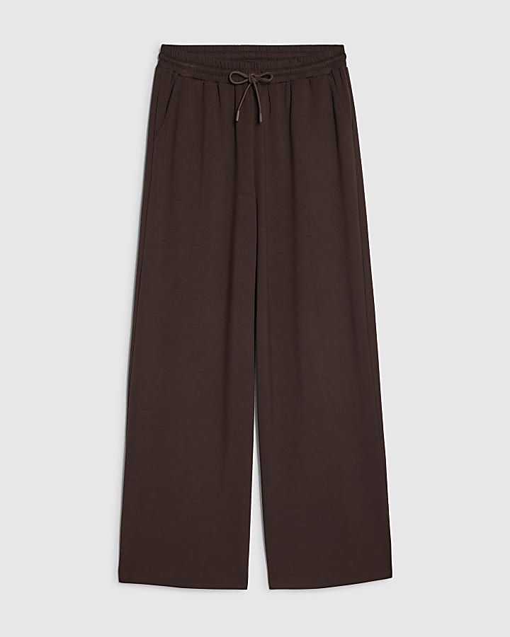 river island Brown High Waisted Premium Wide Leg Joggers