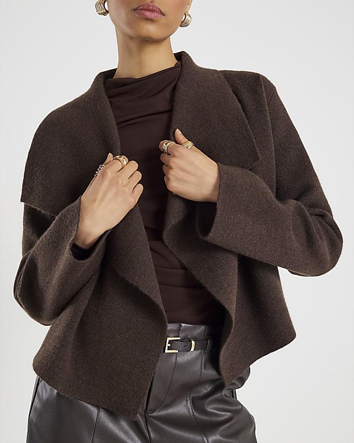 River Island Brown Knitted Short Waterfall Cardigan