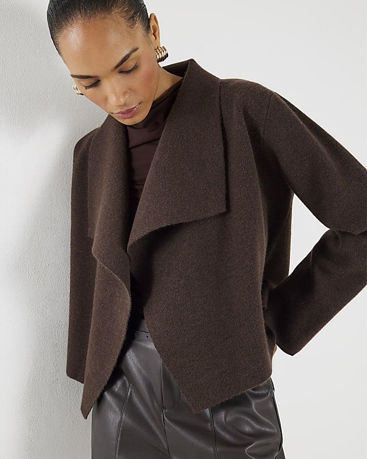 River Island Brown Knitted Short Waterfall Cardigan