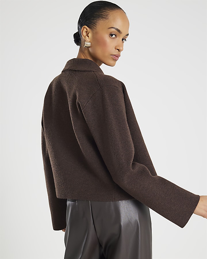 River Island Brown Knitted Short Waterfall Cardigan