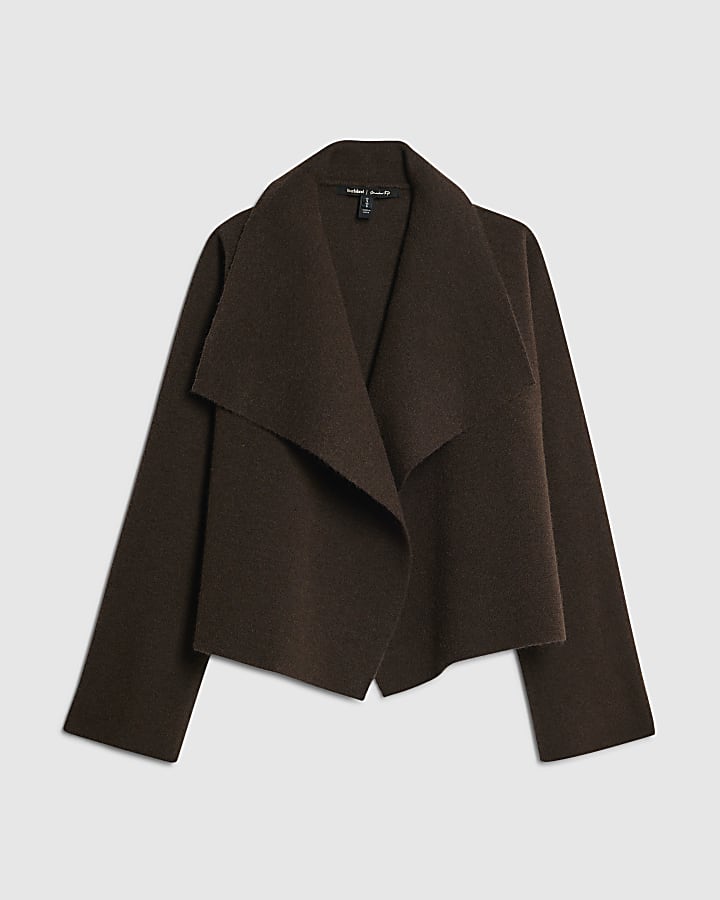 river island Brown Knitted Short Waterfall Cardigan