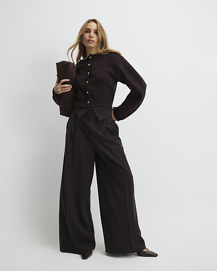 River Island Brown Knitted Structured Sleeve Cardigan