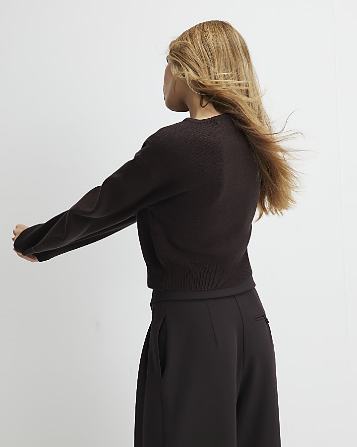 River Island Brown Knitted Structured Sleeve Cardigan