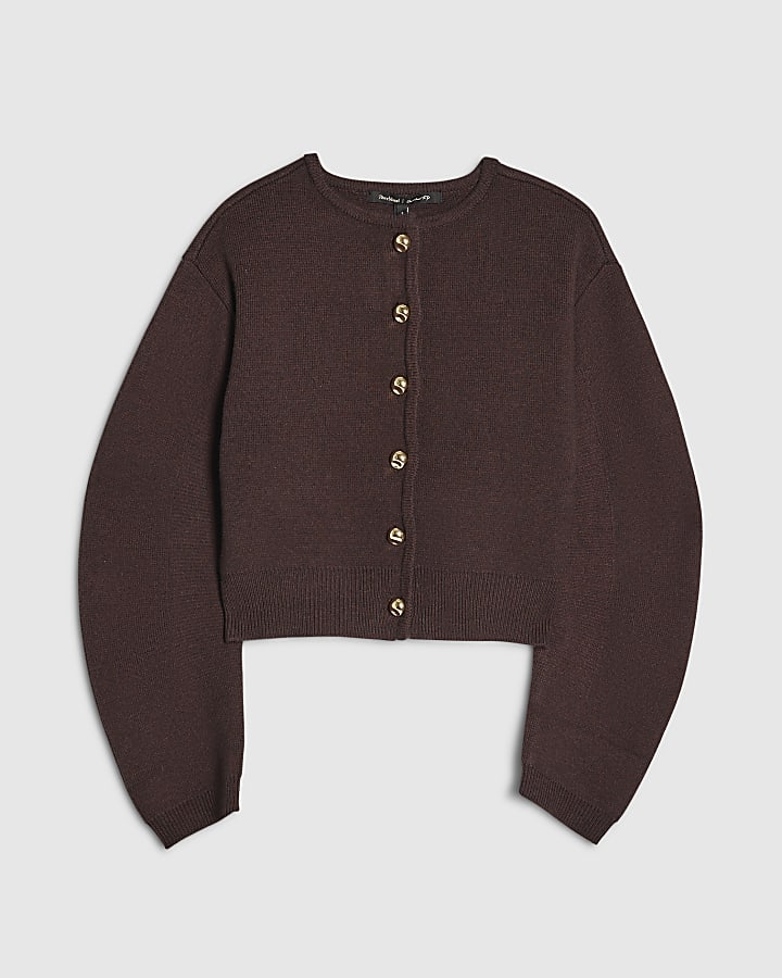 river island Brown Knitted Structured Sleeve Cardigan